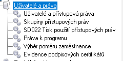 Detail menu modulu Uživatelé a práva